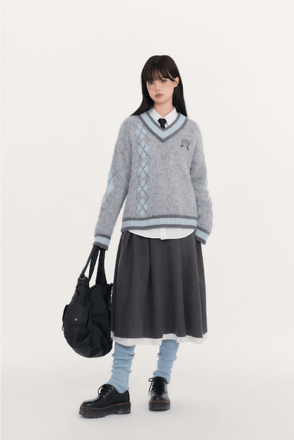 Fluffy Argyle Mood Knit（全3色）