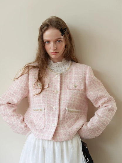 Cotton Candy Check Tweed Jacket