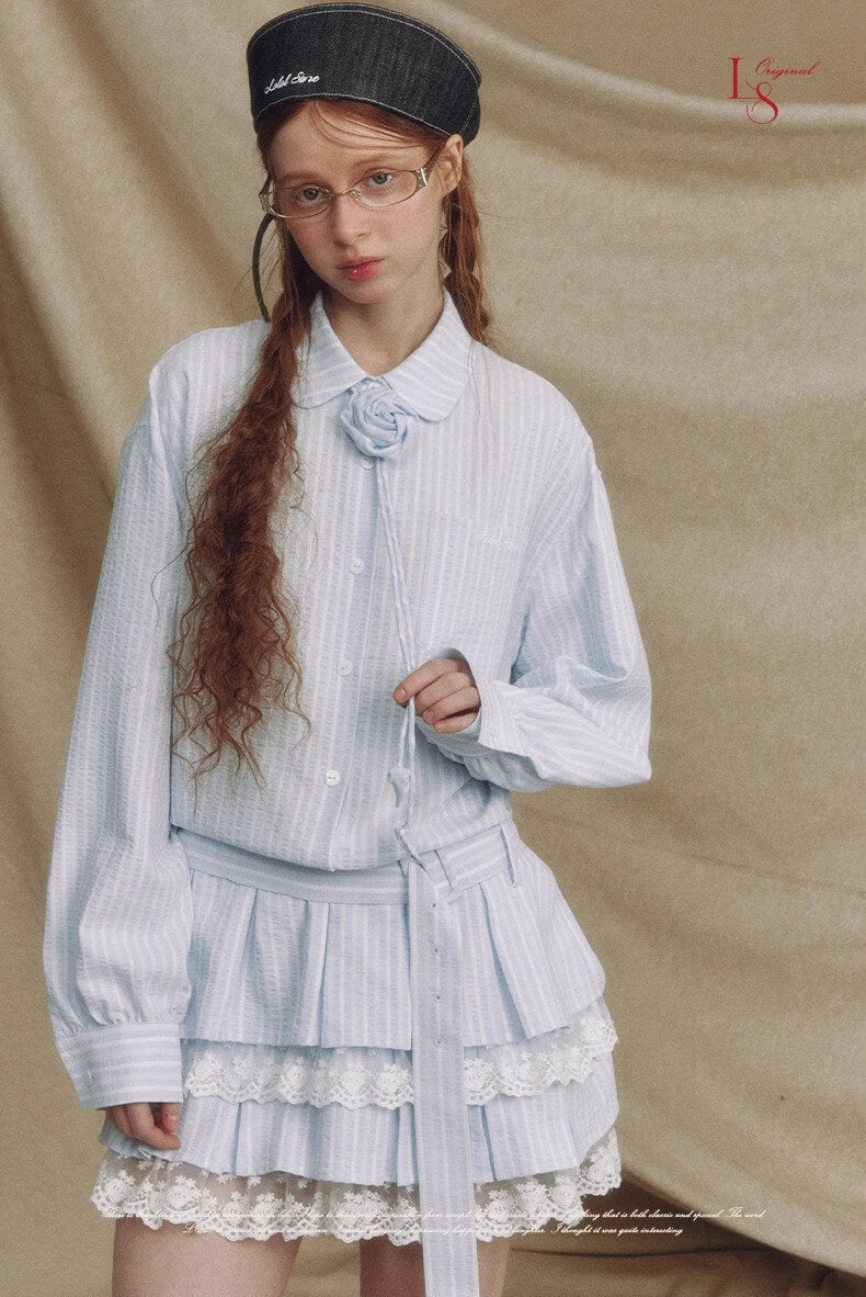 Stripe Lace Rose Shirt Dress