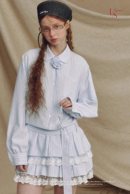 Stripe Lace Rose Shirt Dress