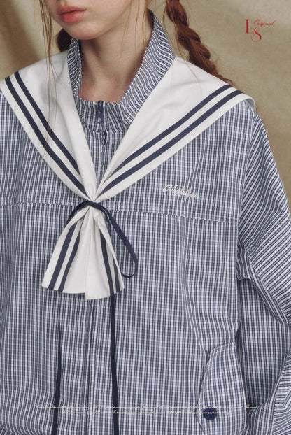 Sailor Check Ribbon Blouson