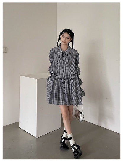 Ribbon Puff Gingham Dress