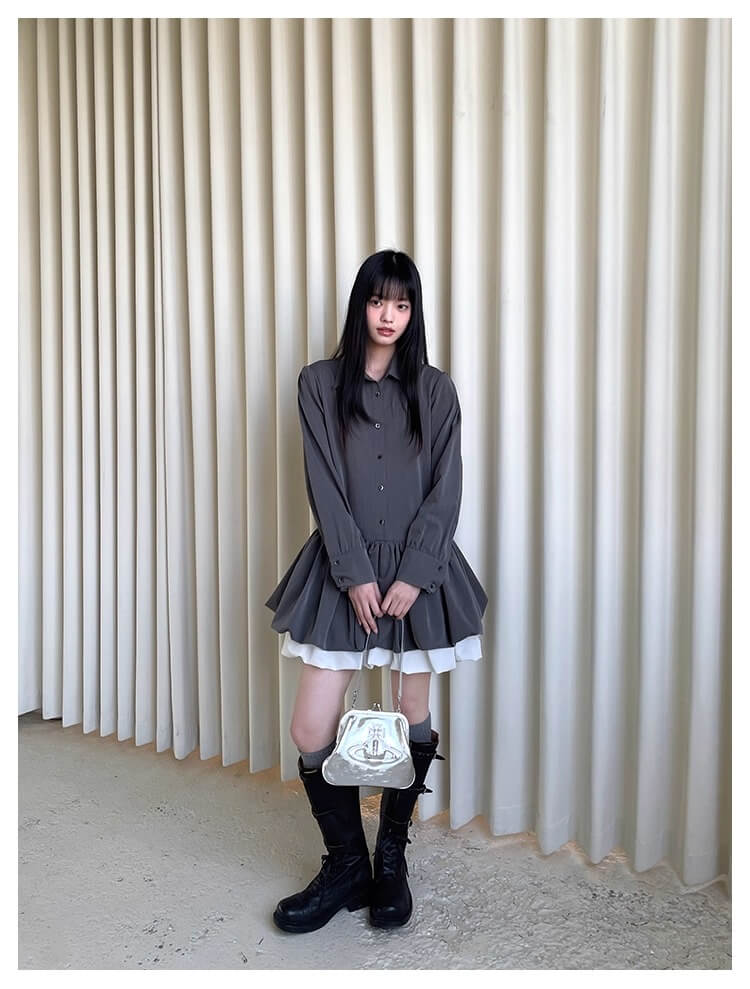 Cloudy Ruffle Layer Shirt Onepiece