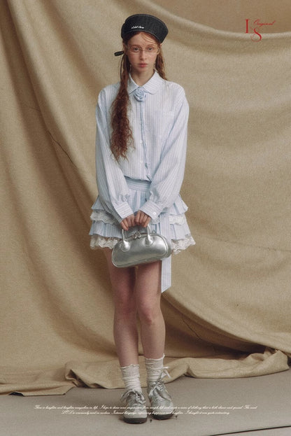 Stripe Lace Rose Shirt Dress