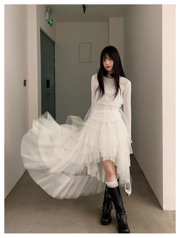 Asymmetry Layered Fluffy Tulle Skirt