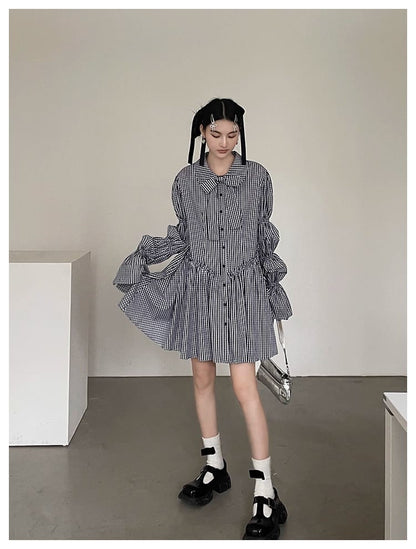 Ribbon Puff Gingham Dress