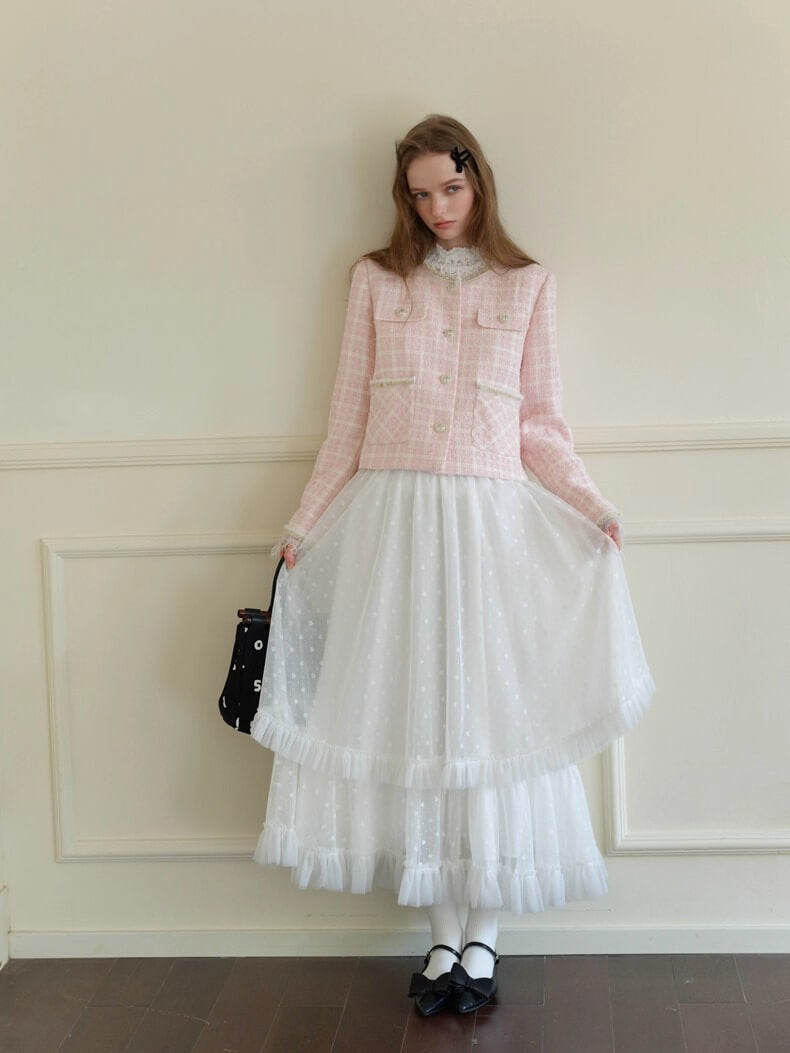 Cotton Candy Check Tweed Jacket