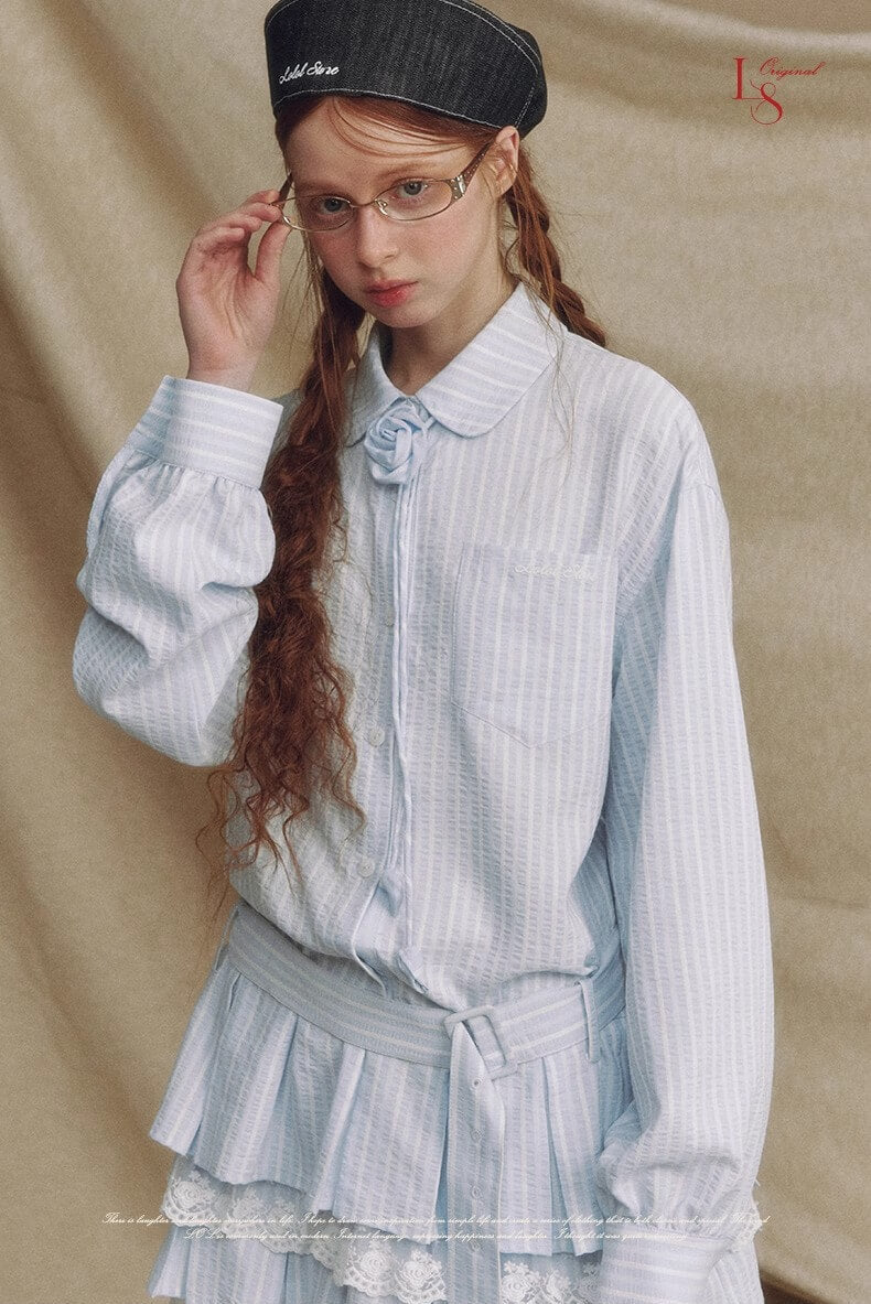 Stripe Lace Rose Shirt Dress