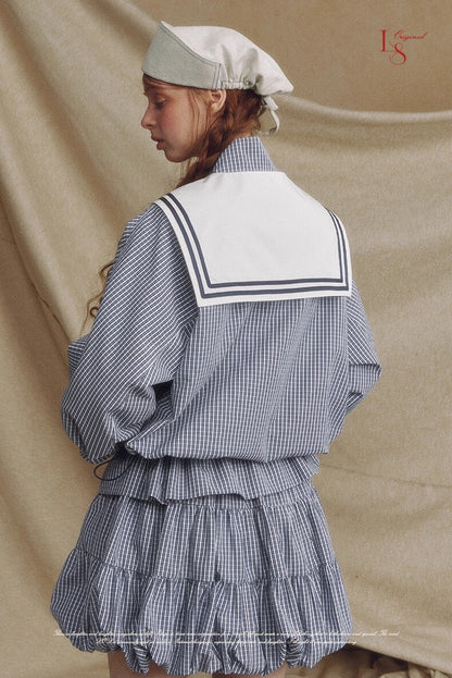Sailor Check Ribbon Blouson