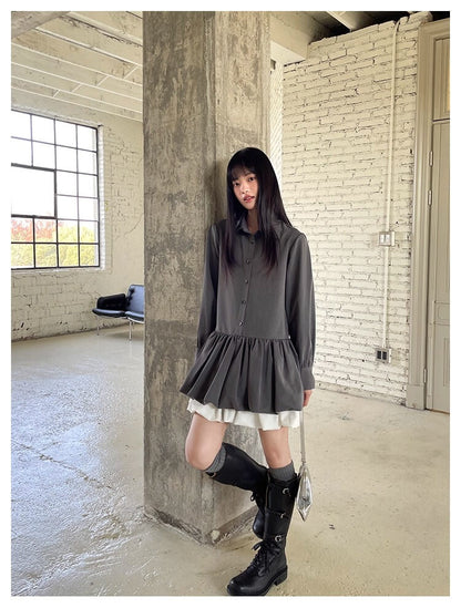 Cloudy Ruffle Layer Shirt Onepiece