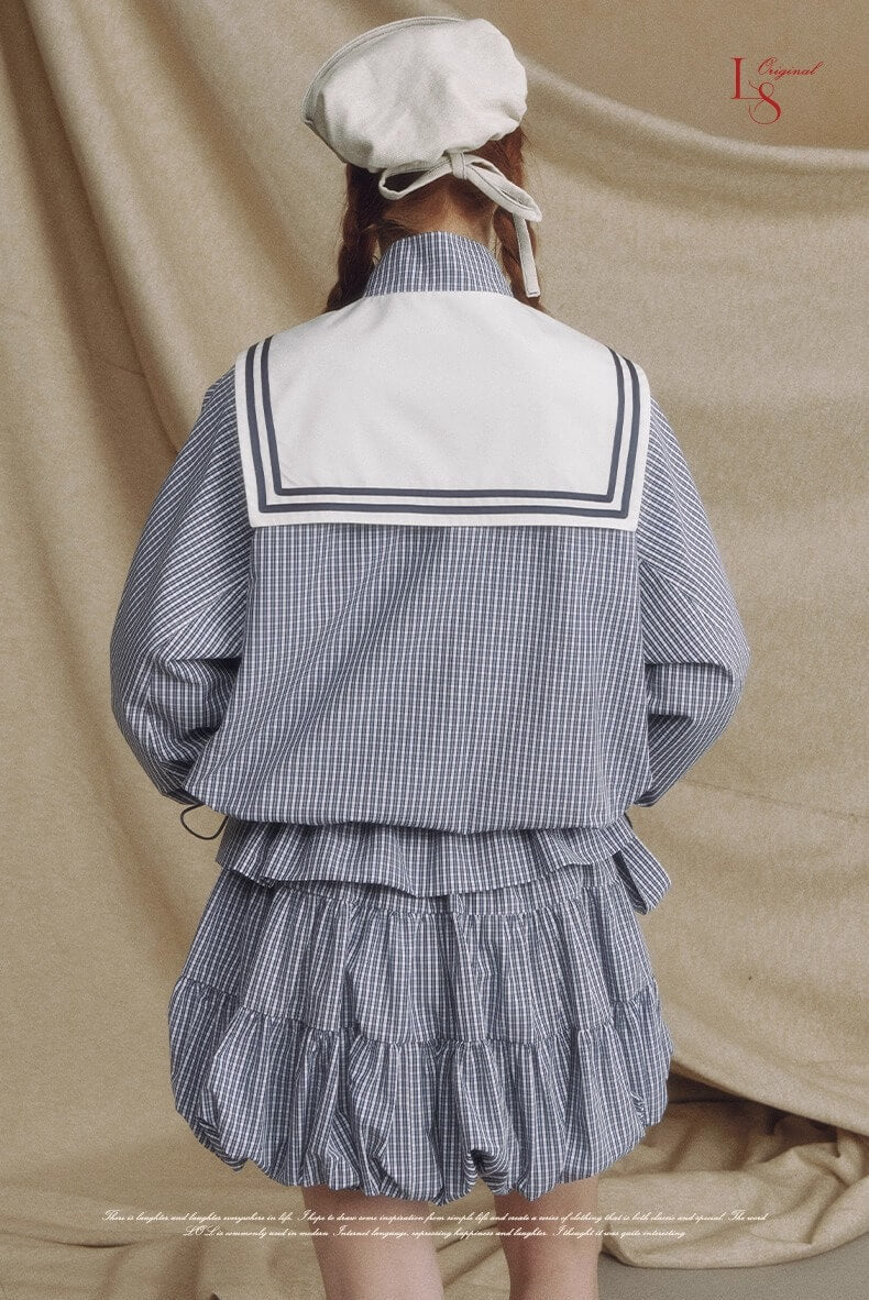 Sailor Check Ribbon Blouson