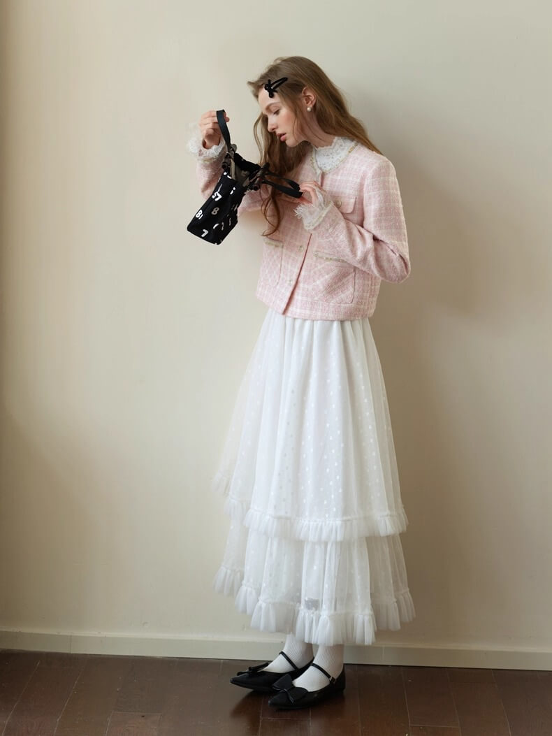 Cotton Candy Check Tweed Jacket