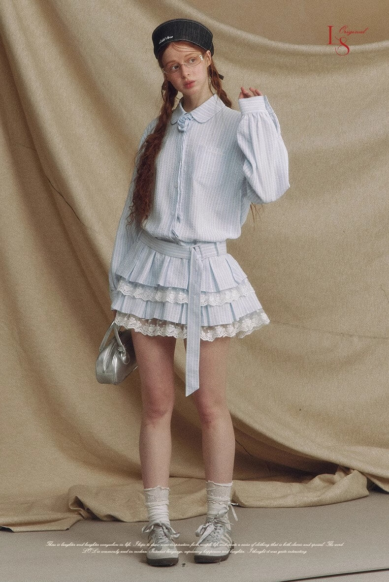 Stripe Lace Rose Shirt Dress