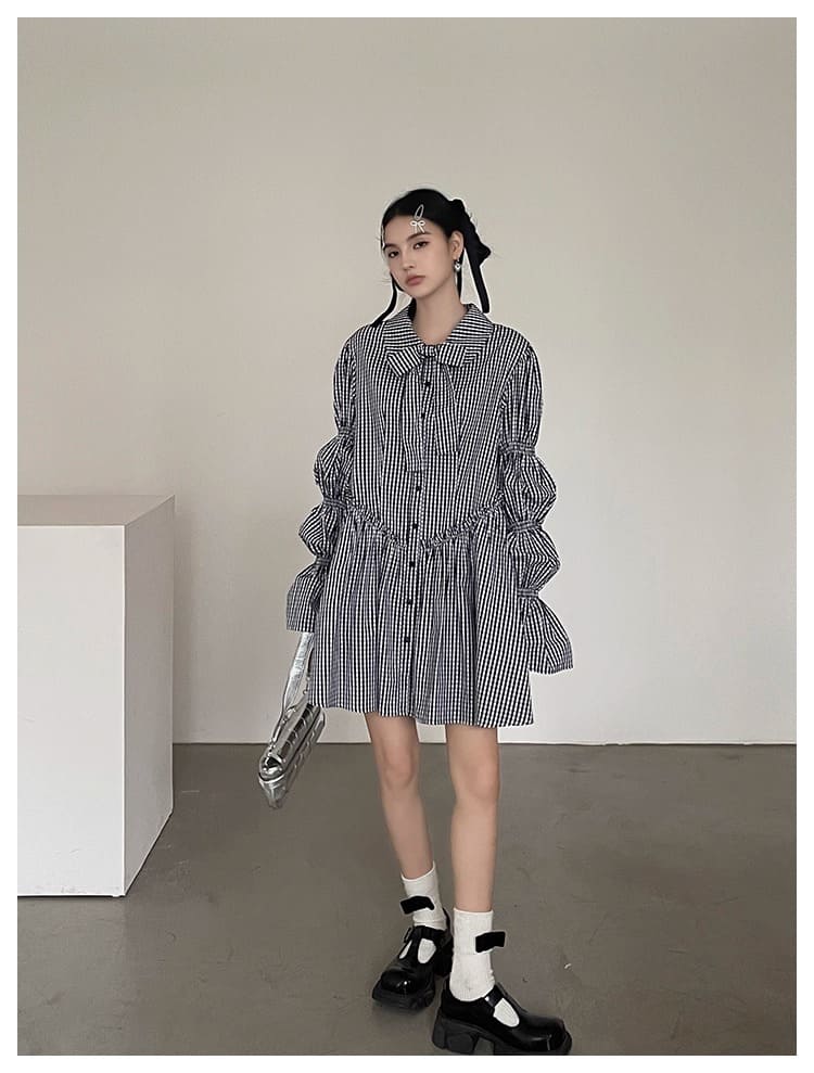 Ribbon Puff Gingham Dress