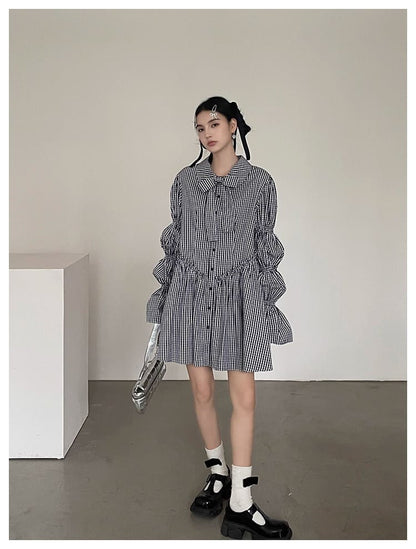 Ribbon Puff Gingham Dress