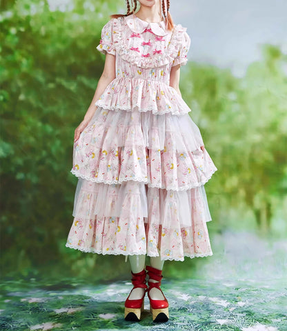 Ribbon Whip Frill Tiered Dress