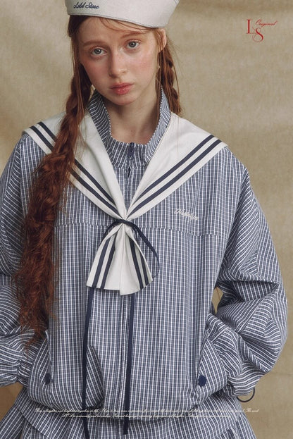 Sailor Check Ribbon Blouson