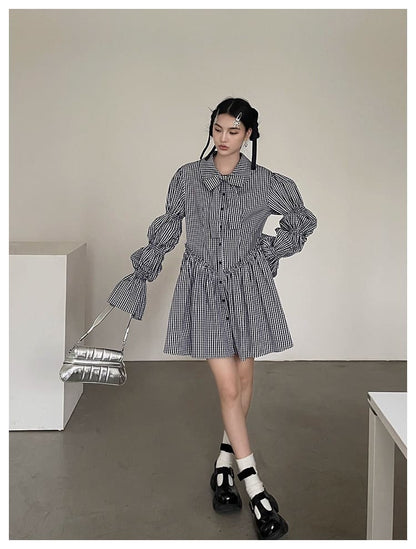 Ribbon Puff Gingham Dress