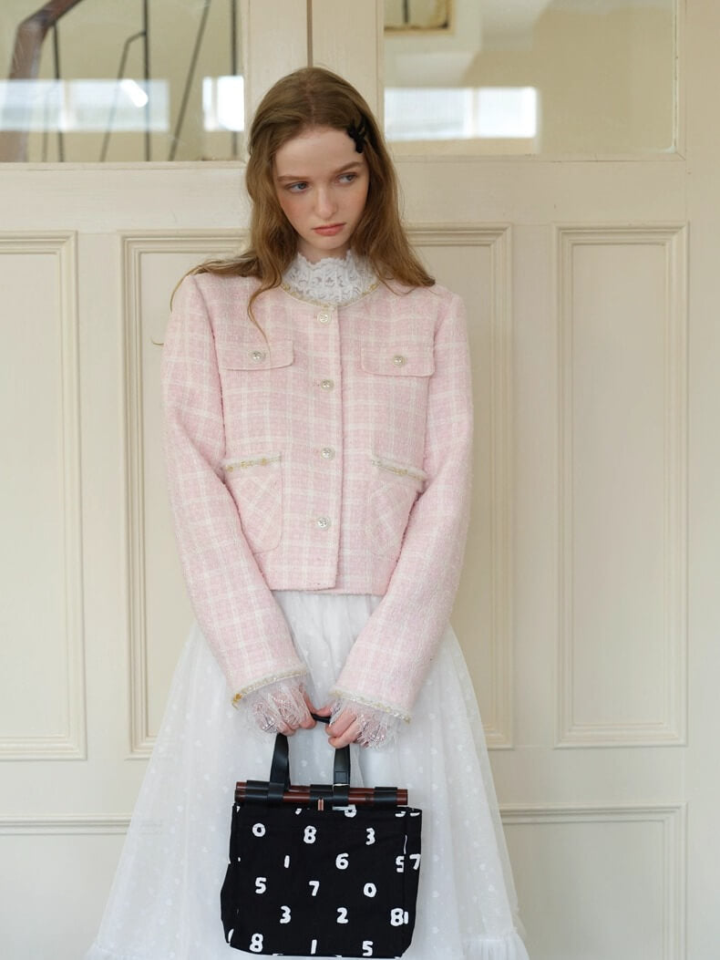 Cotton Candy Check Tweed Jacket