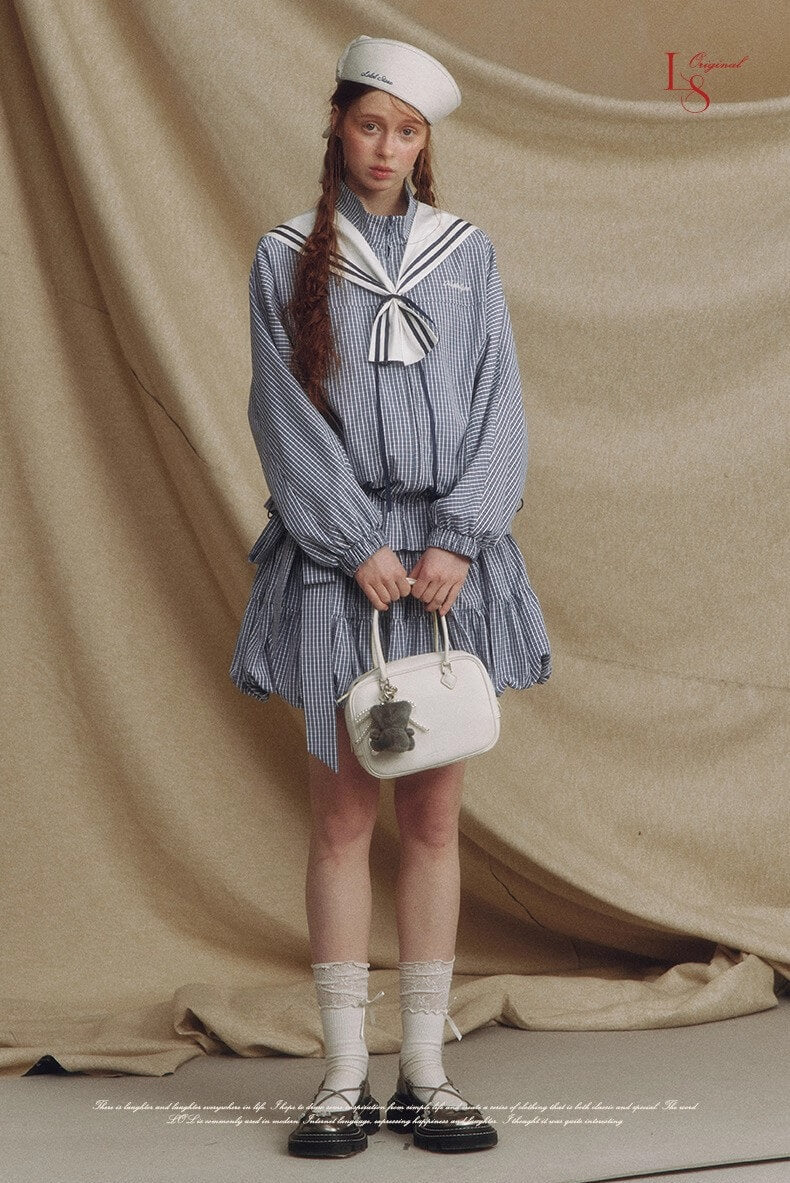 Sailor Check Ribbon Blouson