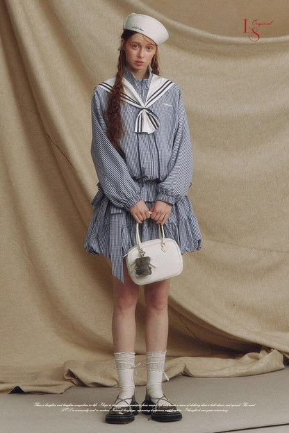 Sailor Check Ribbon Blouson