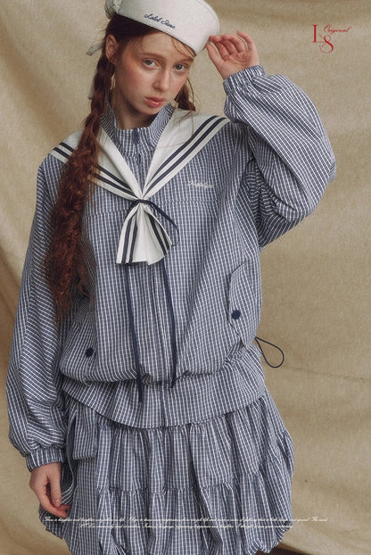 Sailor Check Ribbon Blouson