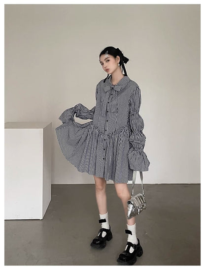 Ribbon Puff Gingham Dress