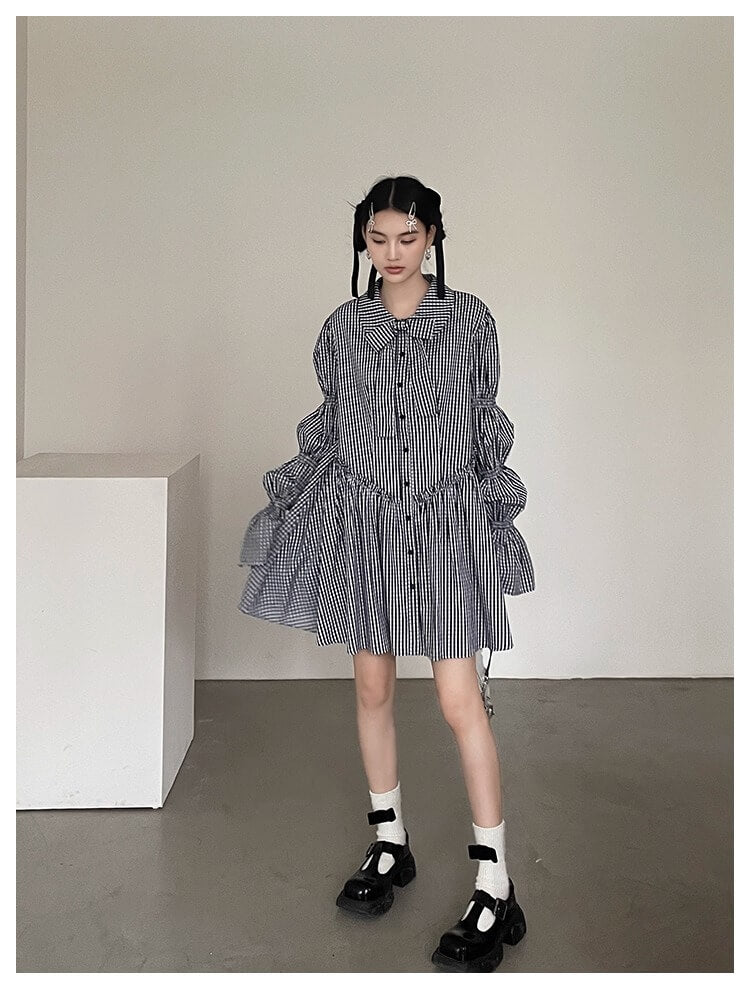 Ribbon Puff Gingham Dress