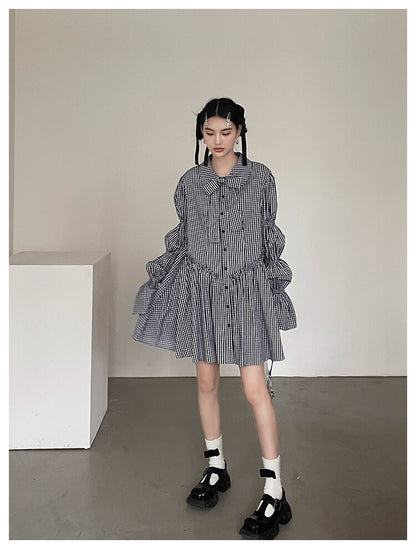 Ribbon Puff Gingham Dress