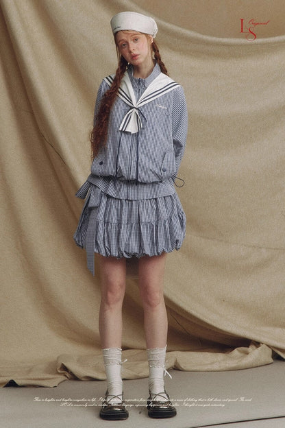 Sailor Check Ribbon Blouson