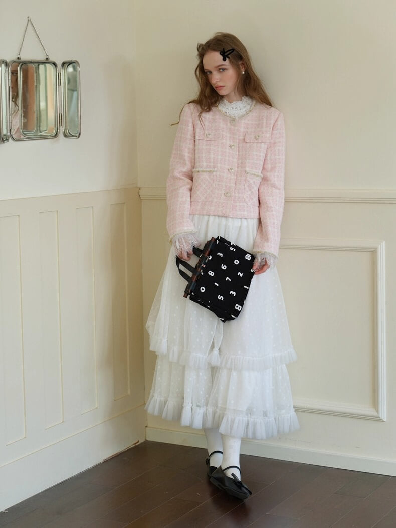 Cotton Candy Check Tweed Jacket