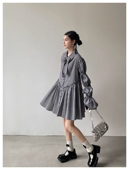 Ribbon Puff Gingham Dress