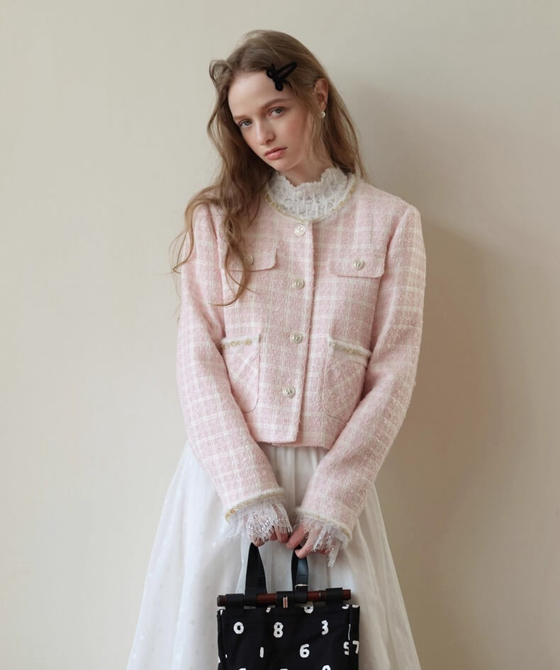 Cotton Candy Check Tweed Jacket