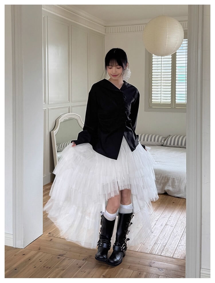 Asymmetry Layered Fluffy Tulle Skirt