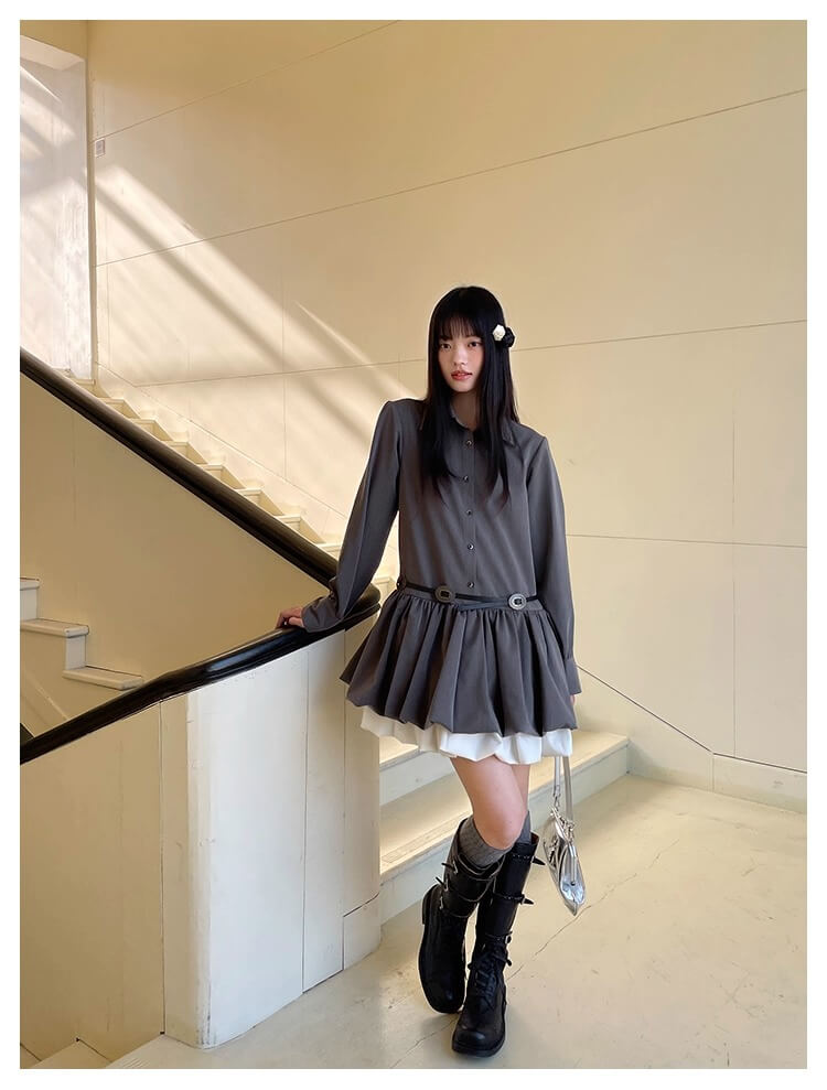 Cloudy Ruffle Layer Shirt Onepiece