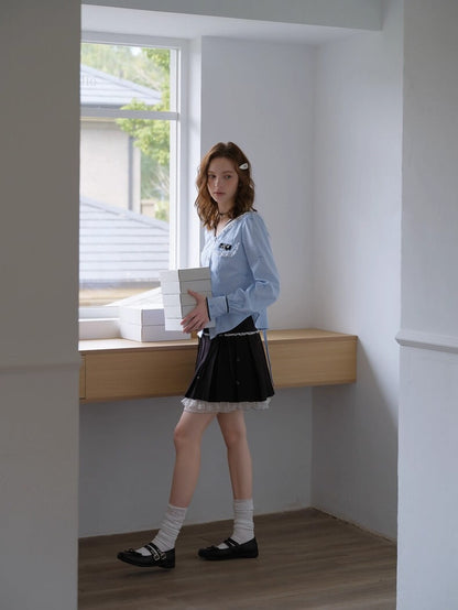 Lace Ribbon Sailor Stripe Blouse