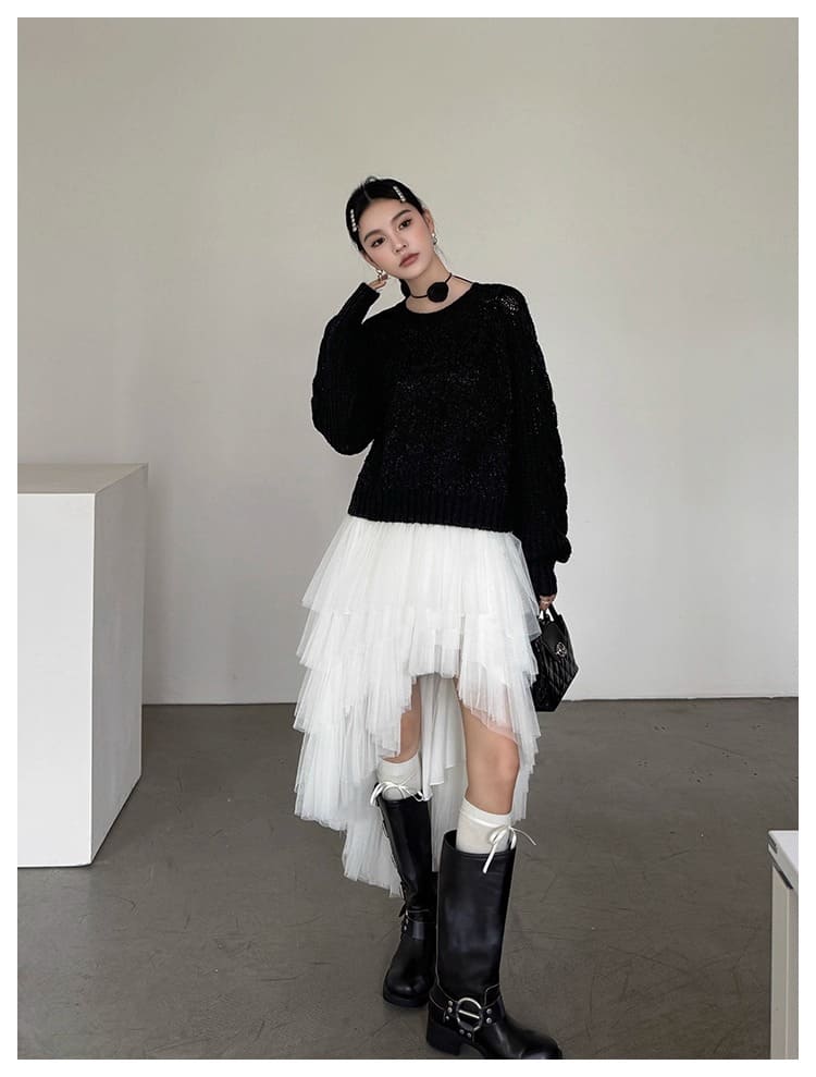 Asymmetry Layered Fluffy Tulle Skirt