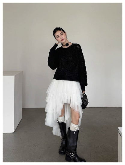 Asymmetry Layered Fluffy Tulle Skirt