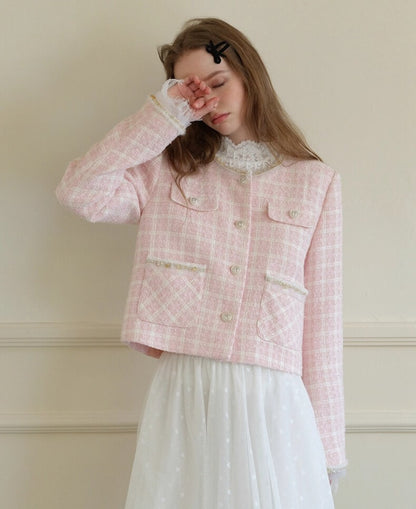 Cotton Candy Check Tweed Jacket
