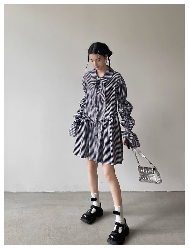 Ribbon Puff Gingham Dress