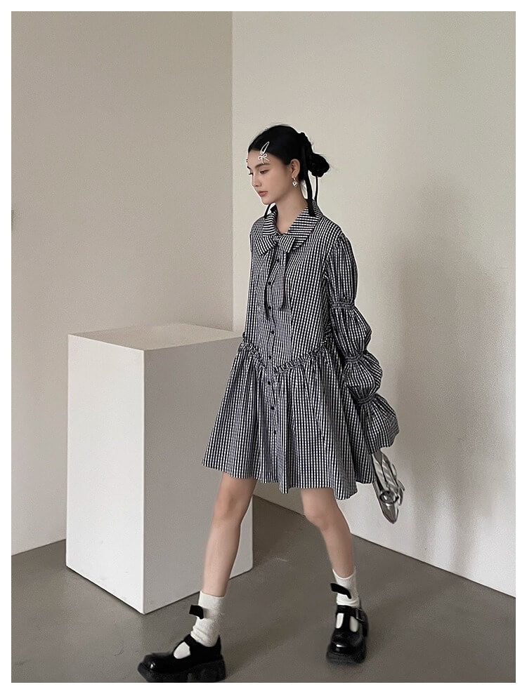 Ribbon Puff Gingham Dress