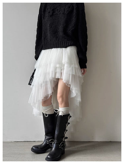Asymmetry Layered Fluffy Tulle Skirt