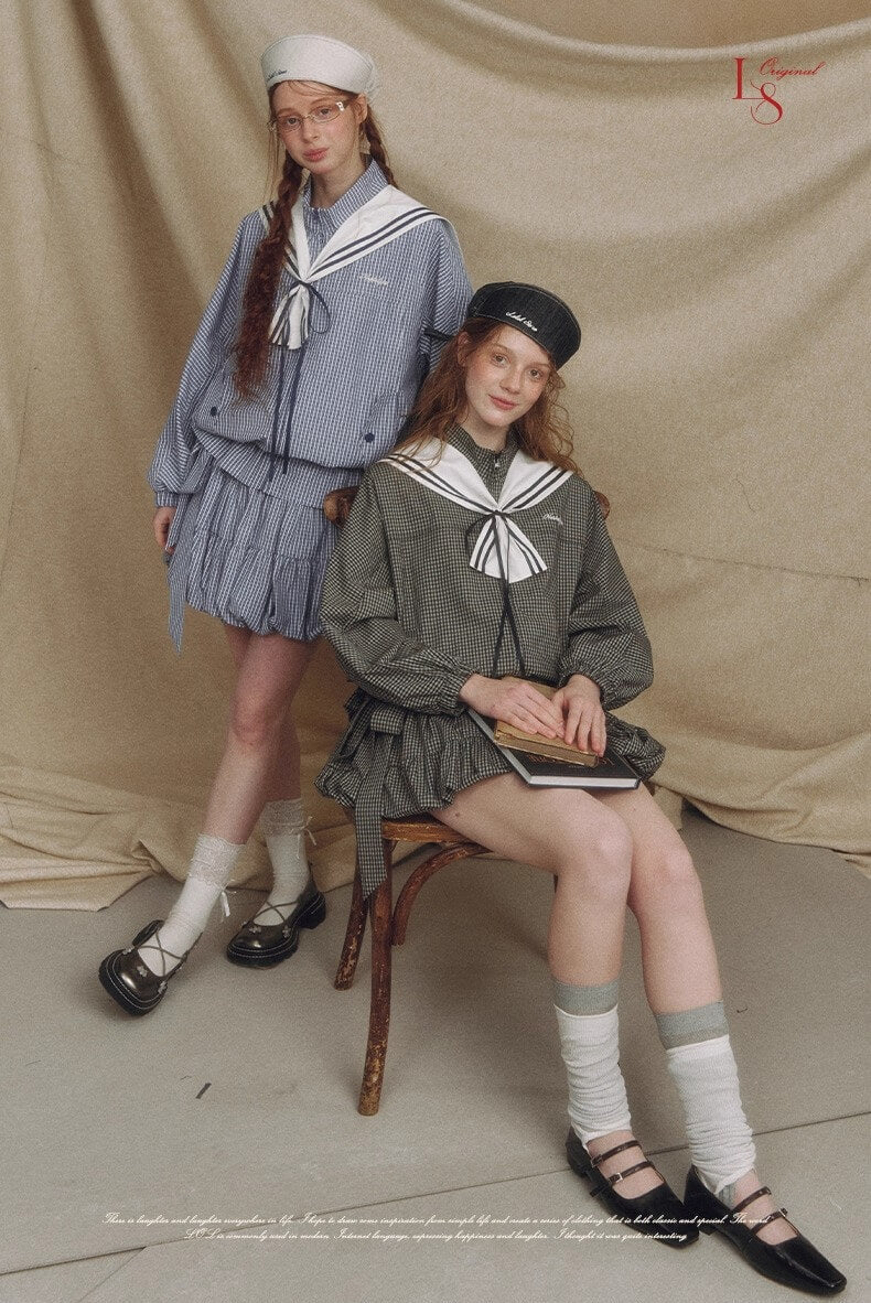 Sailor Check Ribbon Blouson