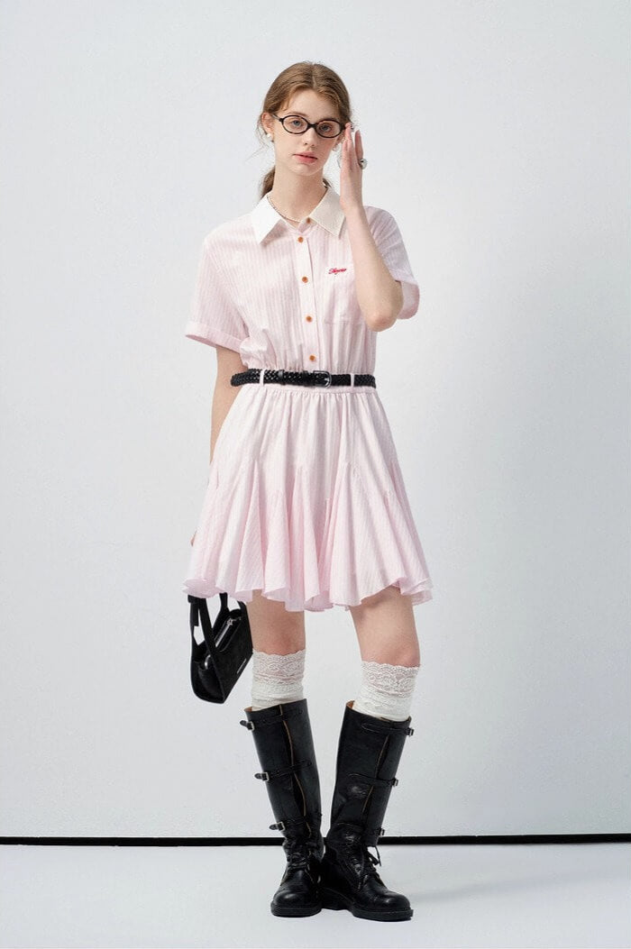 Candy Pink Collared Stripe Onepiece