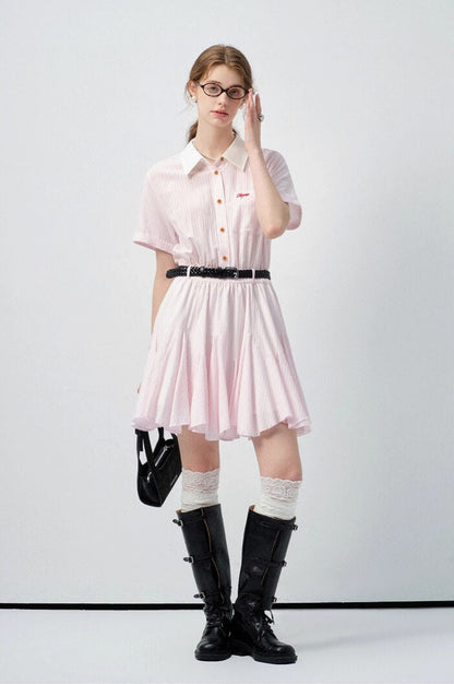 Candy Pink Collared Stripe Onepiece