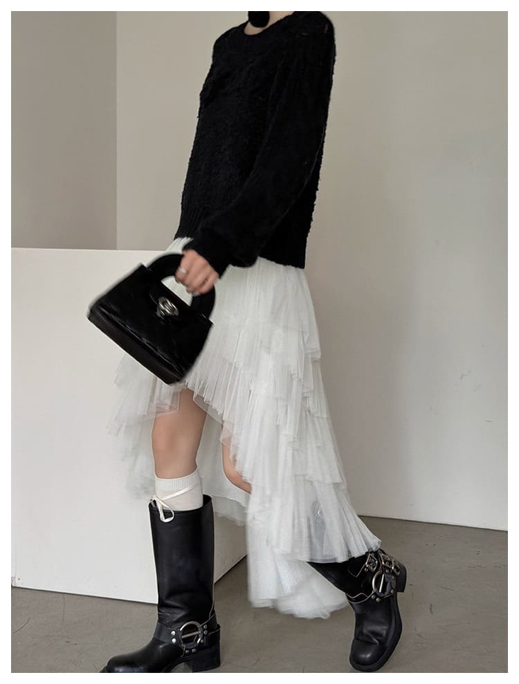 Asymmetry Layered Fluffy Tulle Skirt