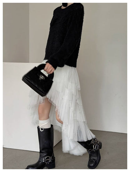 Asymmetry Layered Fluffy Tulle Skirt