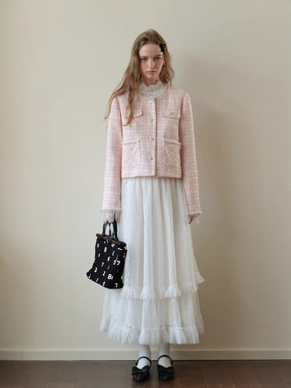 Cotton Candy Check Tweed Jacket