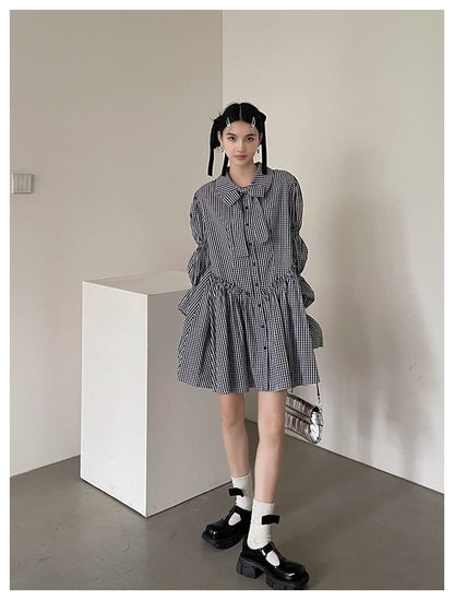 Ribbon Puff Gingham Dress