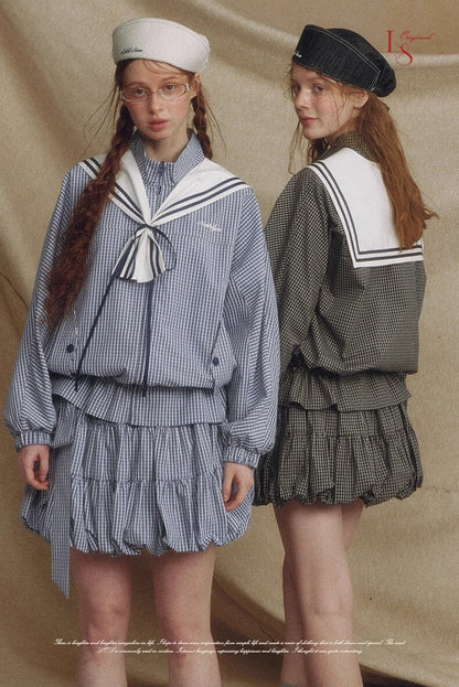 Sailor Check Ribbon Blouson